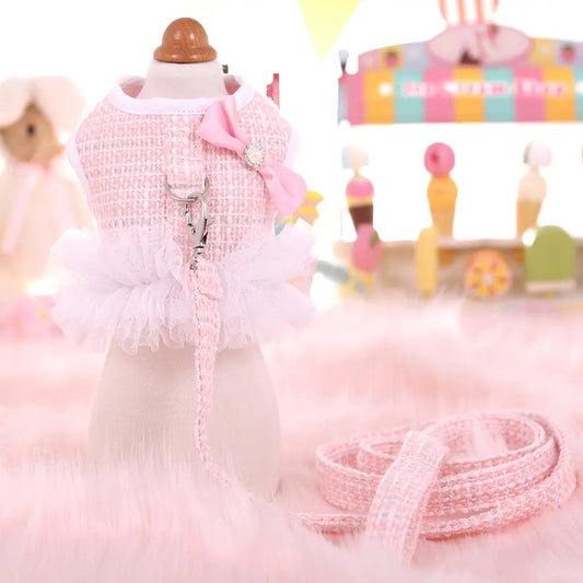 Tweed Harness and Leash Set - Pink