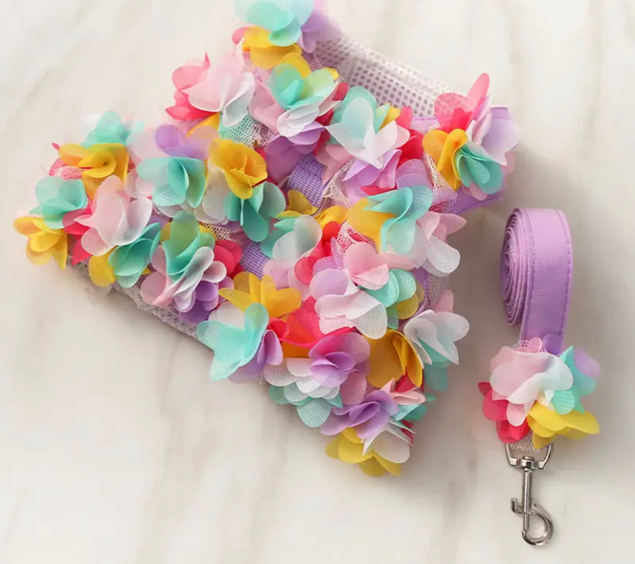 Cherry Blossom Leash and Harness Set - Purple