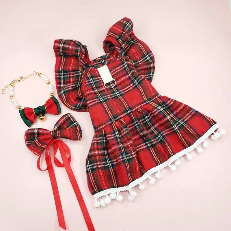 dog holiday dresses Christmas Ribbon Dog Dress, Coquette Holiday Pet Outfit, Custom Fit
