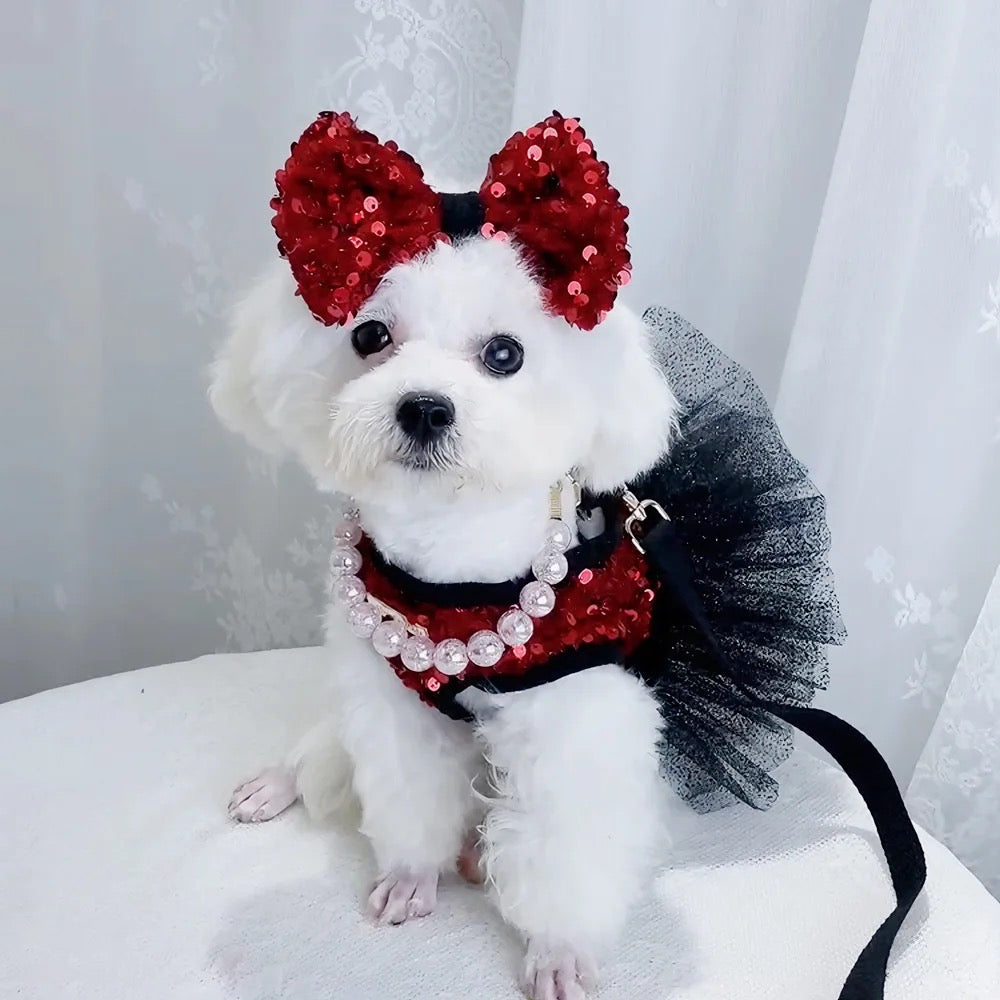Giselle Noir Dog Dress Set | Formal Dress with Matching Bow Giselle Noir Dog Dress Set | Formal Dress with Matching Bow