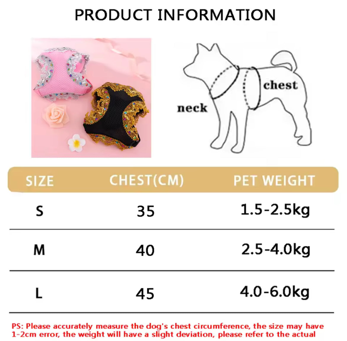 Pink Crystal Lace Luxury Dog Harness & Leash Set – Breathable Mesh Designer Pet Outfit