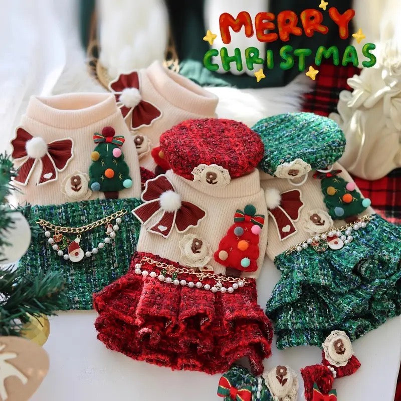 Holiday Heirloom Tweed Dog Dress Set | Dress with Matching Hat Doggy Haute Couture Holiday Heirloom Tweed Dog Dress Set | Dress with Matching Hat Doggy Haute Couture