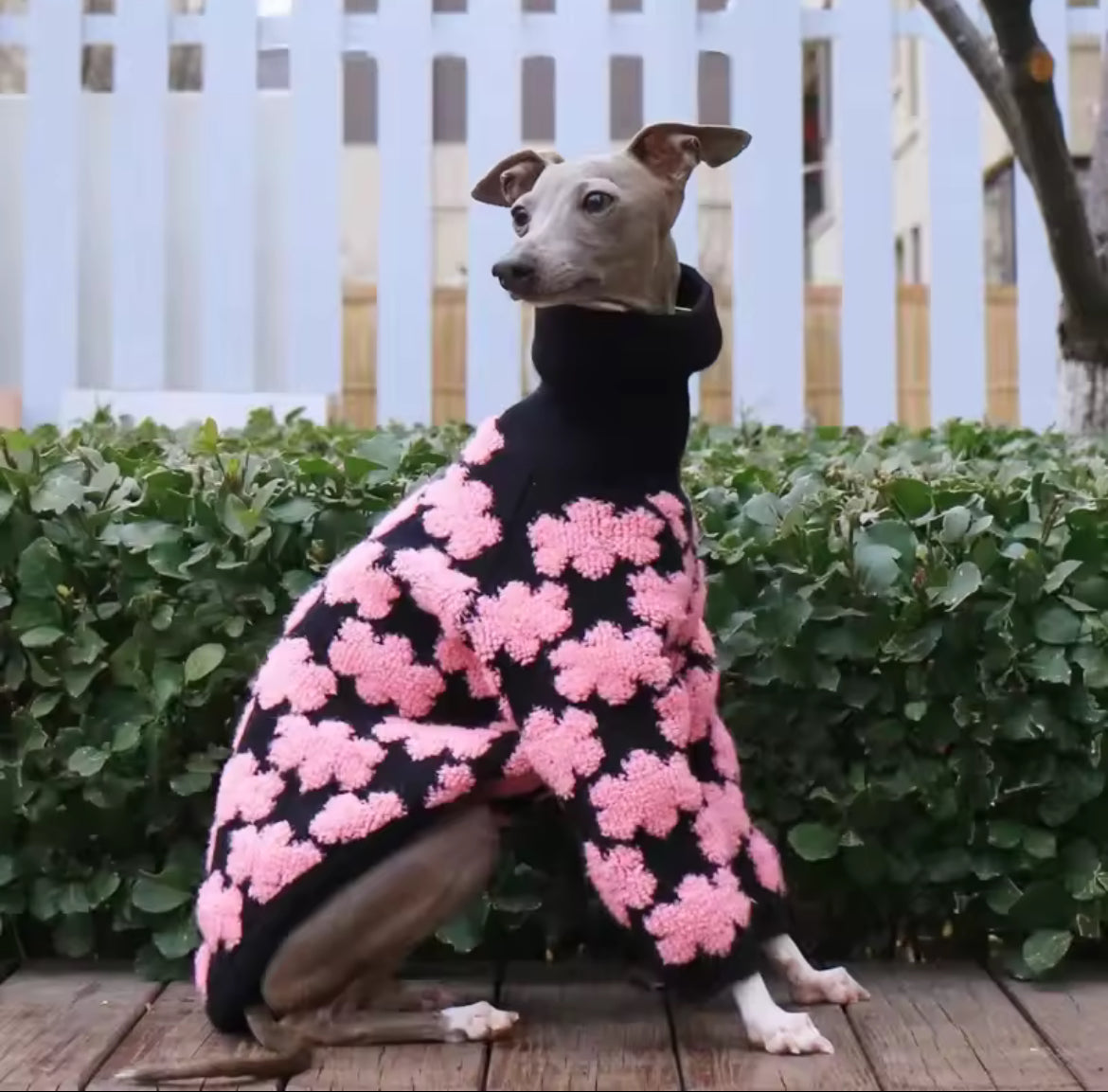 Pawsh Petals Sweater – Pink & Black Crochet Luxe Knit