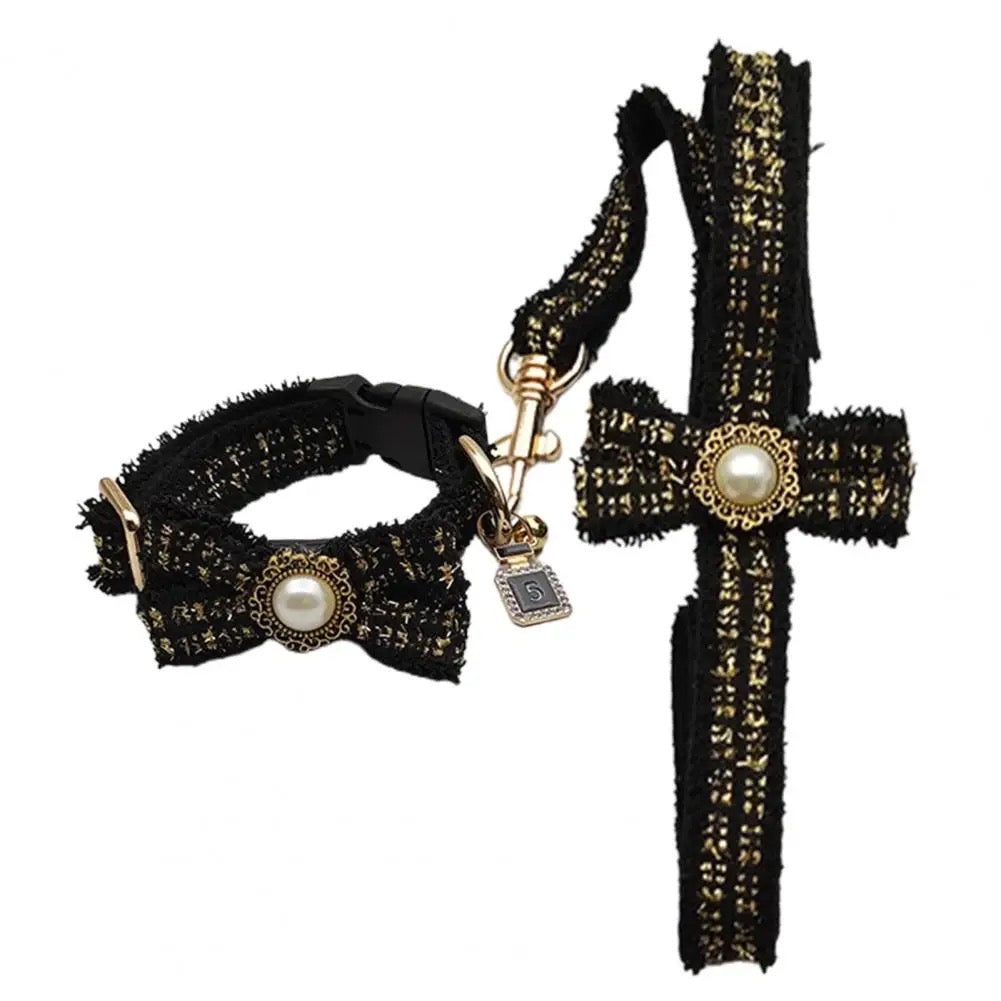 Coco Tweed Collar and Leash Set - Black