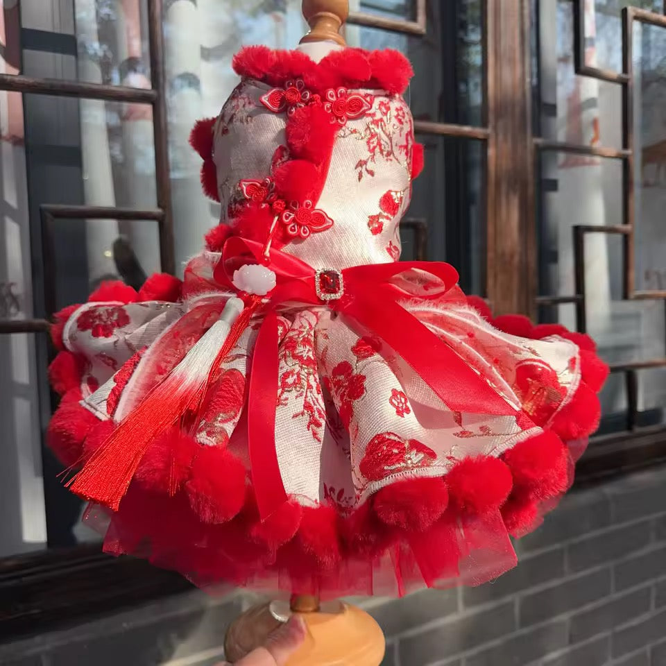 luxury dog clothing dog clothes chinese new year dog dress festive lunar dog outfit dog apparel doggy haute couture