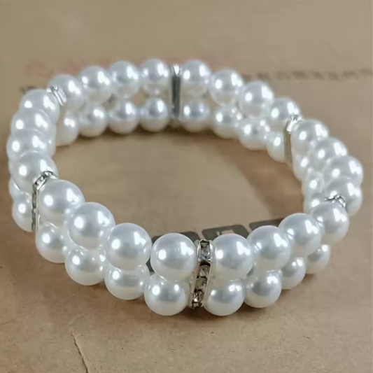 white pearl dog collar with rhinestone bow
