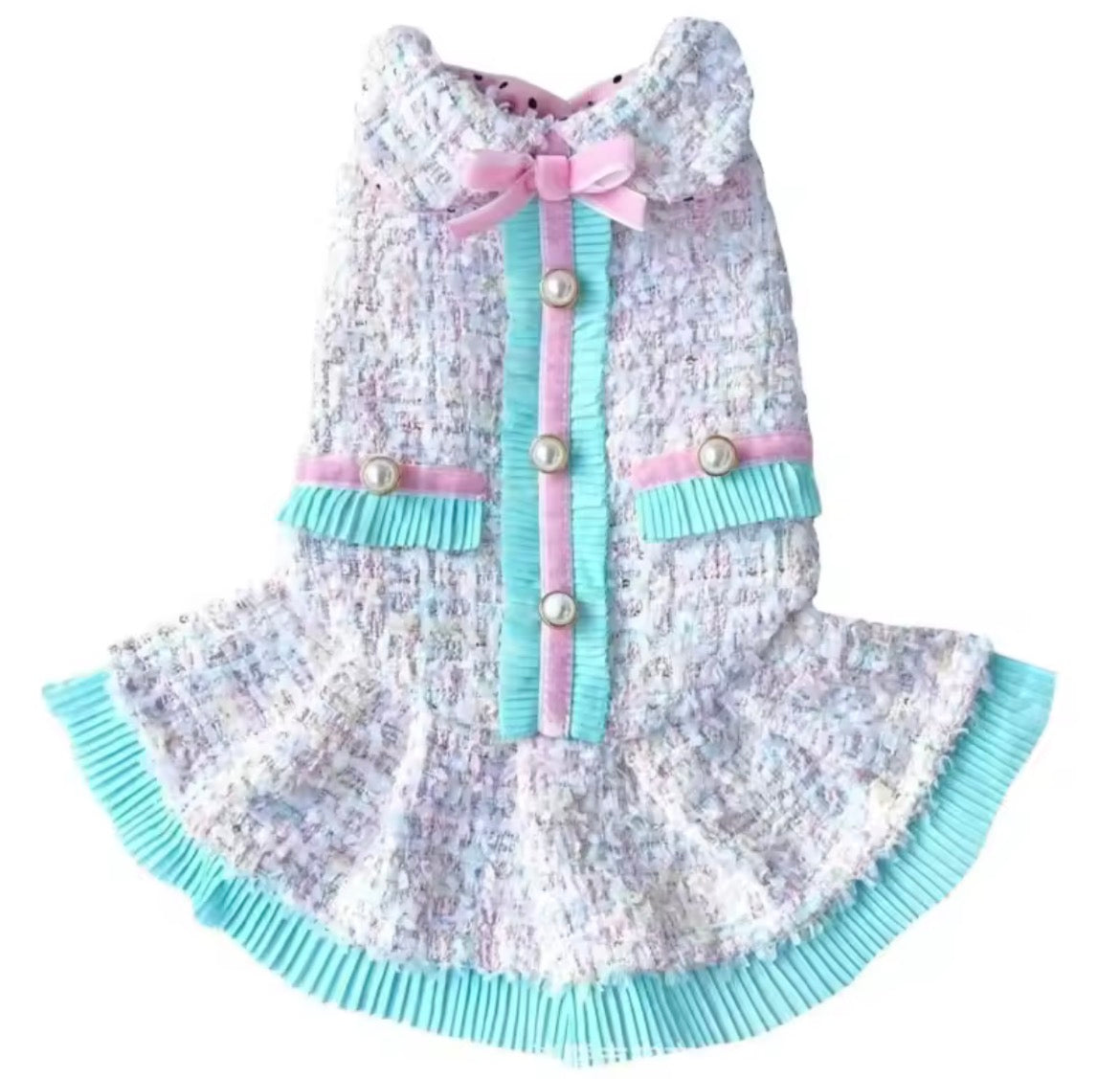 pink and lavender tweed dog dress for puppies
