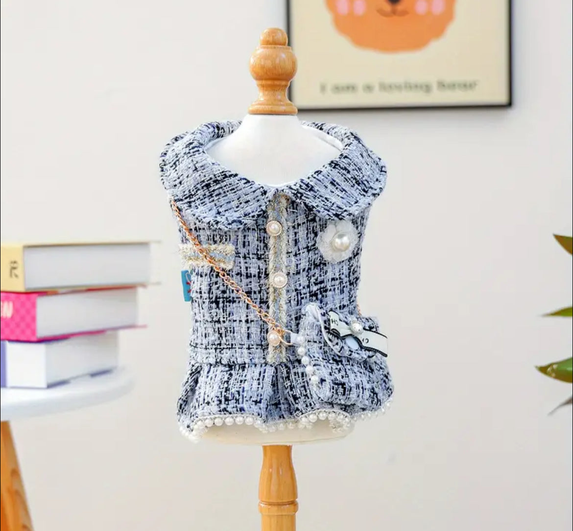 Pearl Luxe Tweed Dog Dress & Purse Set