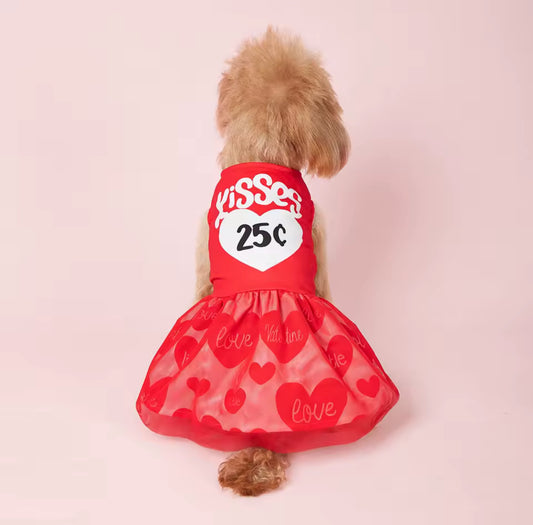 25 cent kisses valentine dog dress red heart puppy outfit doggy haute couture
