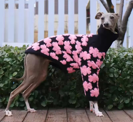Pawsh Petals Sweater – Pink & Black Crochet Luxe Knit