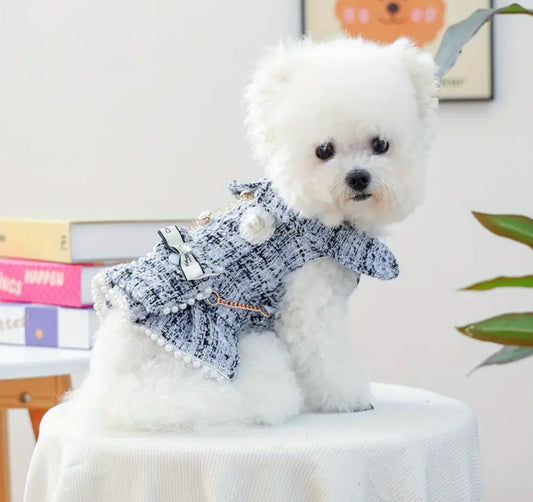 Pearl Luxe Tweed Dog Dress & Purse Set