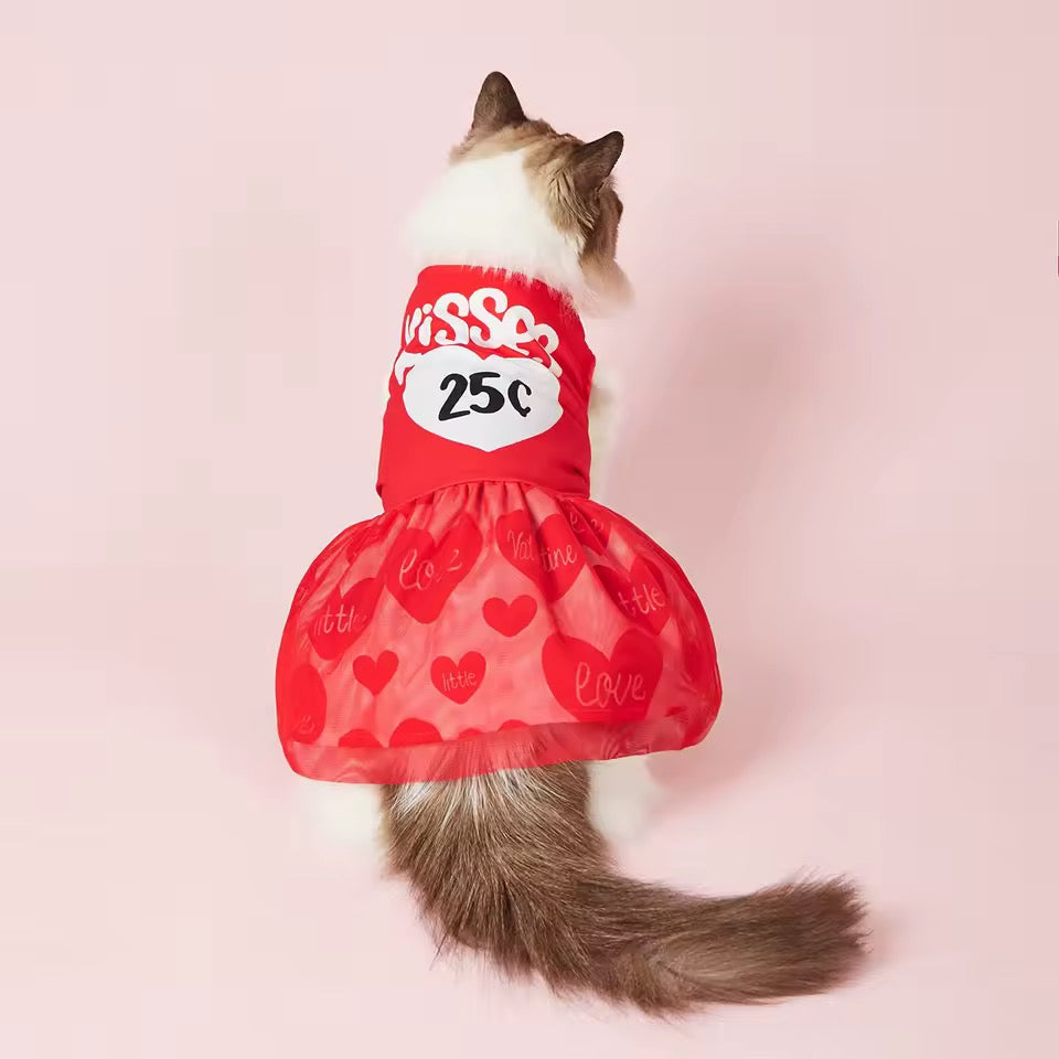 25 cent kisses valentine dog dress red heart puppy outfit doggy haute couture
