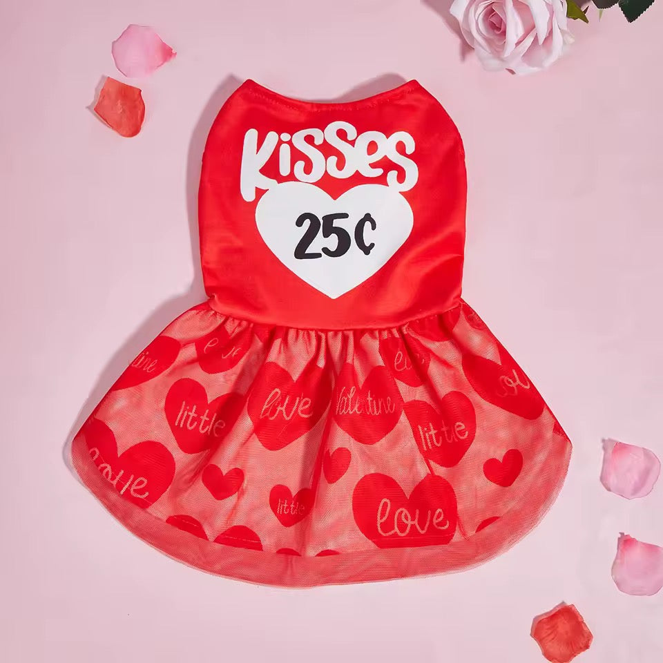 25 cent kisses valentine dog dress red heart puppy outfit doggy haute couture

